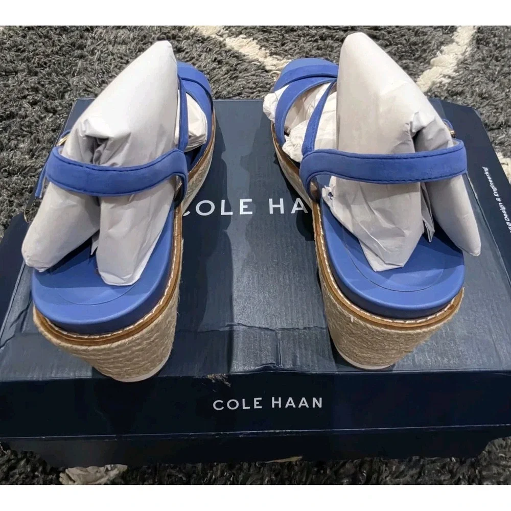 Cole Haan Crysta Blue l Leather Wedge Sandals New Size 9.5B